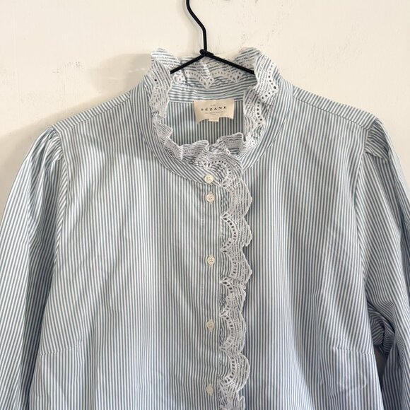 NEW Sezane Blue Stripe Ecru Chlo Shirt EU 44 / US 12 - Picture 3 of 8